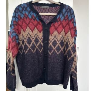 Elsamanda X Anthropologie Women's Mohair Alpaca Blend Argyle Cardigan Sweater, L